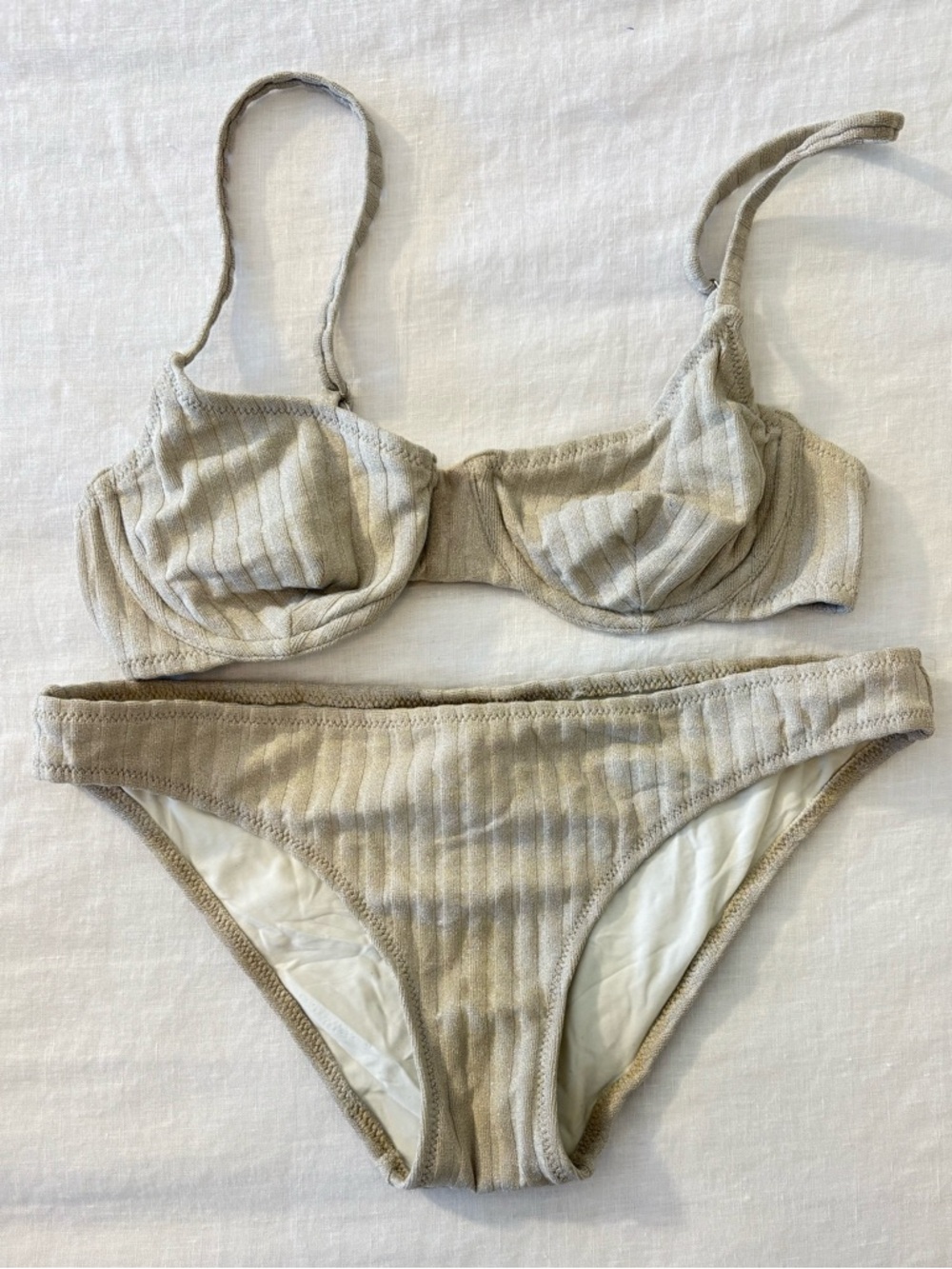 Solid & Striped Silver Shimmer Bikini | Top & Bottom: Size Small